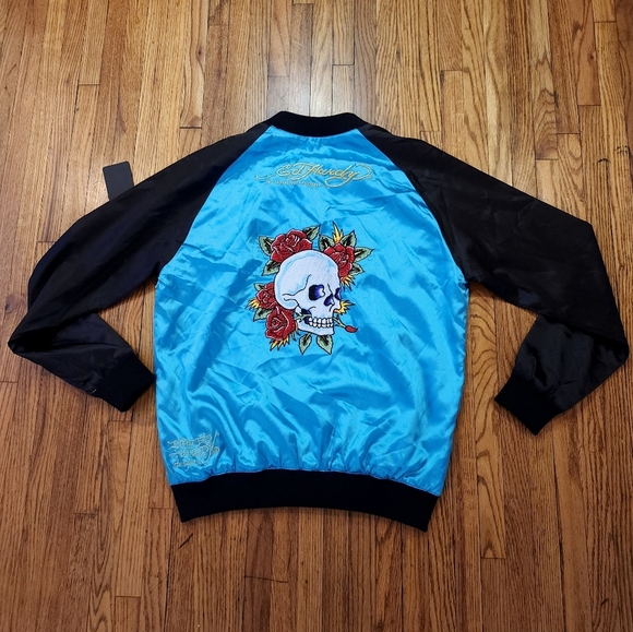 Ed Hardy Womens Satin Style Jacket Size XL Skulls Rose's Embroidered NEW - Picture 7 of 13